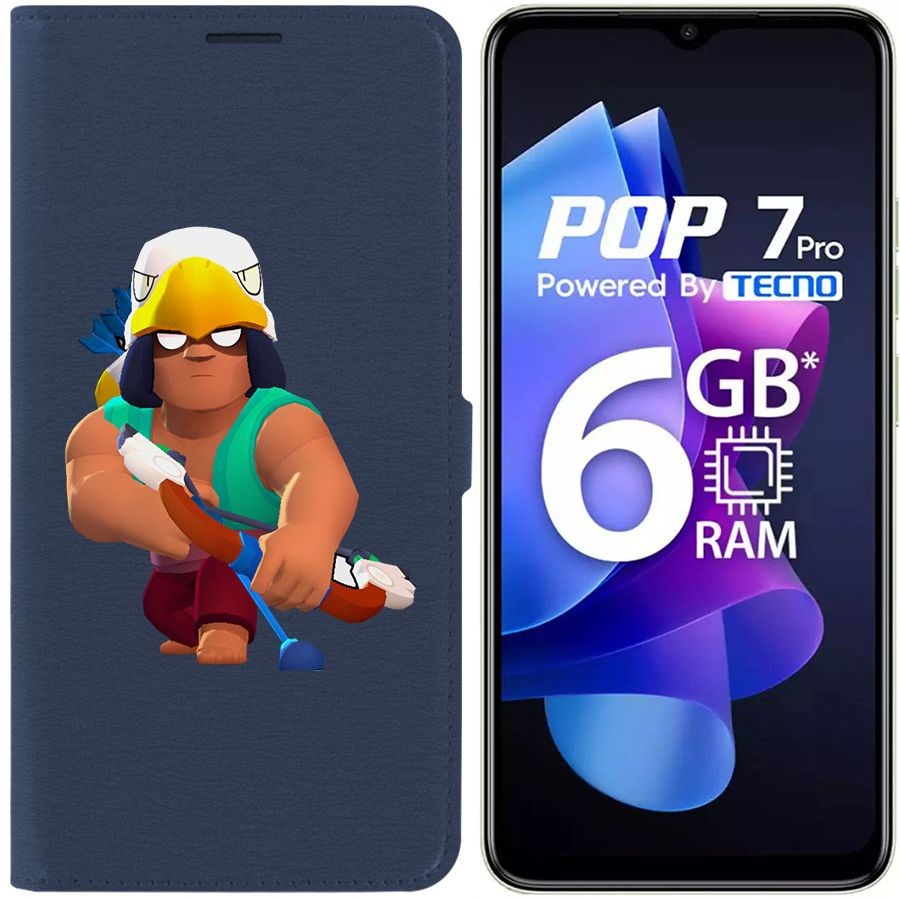 

Чехол-книжка Krutoff Eco Book для Tecno Pop 7 Brawl Stars-Бо (синий)