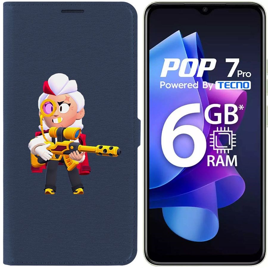 

Чехол-книжка Krutoff Eco Book для Tecno Pop 7 Brawl Stars-Белль Голдхэнд (синий)