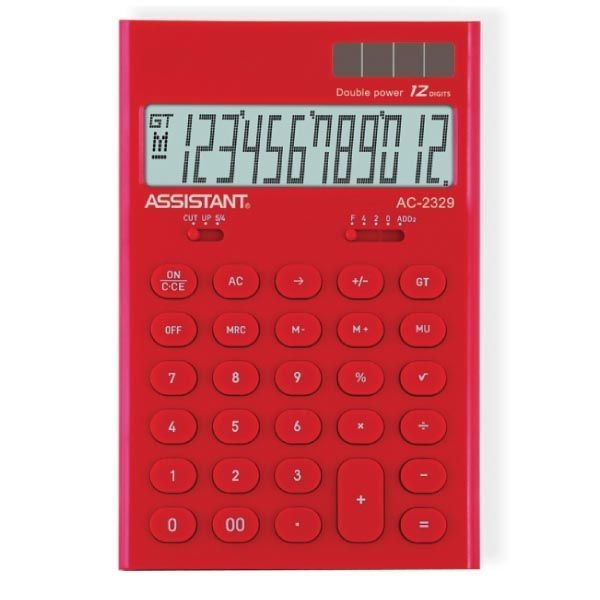 Калькулятор ASSISTANT AC-2329Red 12 разрядов, двойное питание, красный 165х108х26мм
