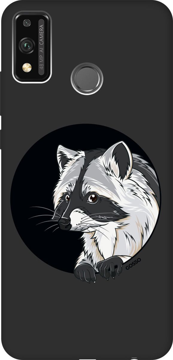 

Матовый чехол на Honor 9X Lite с принтом "Raccon in a Hollow" черный, Черный;белый, 243