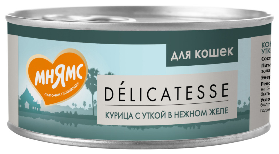 

Влажный корм для кошек Мнямс Delicatesse, курица с уткой в нежном желе, 12x70 г