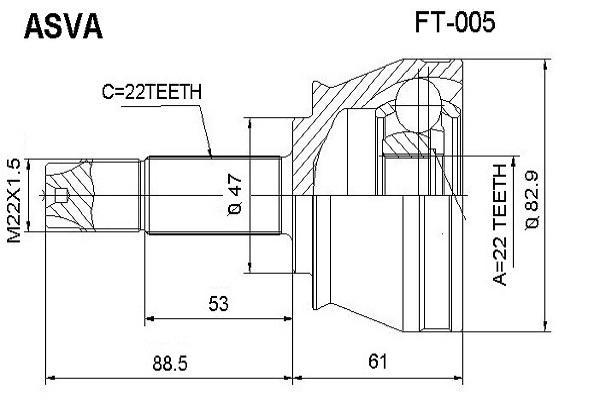 

Шрус Наружный 22x47x22 Fiat Albea (2002-2012) ASVA арт. FT-005