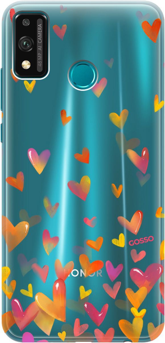 

Силиконовый чехол на Honor 9X Lite с 3D принтом "Flying Hearts" прозрачный, Прозрачный;желтый, 241