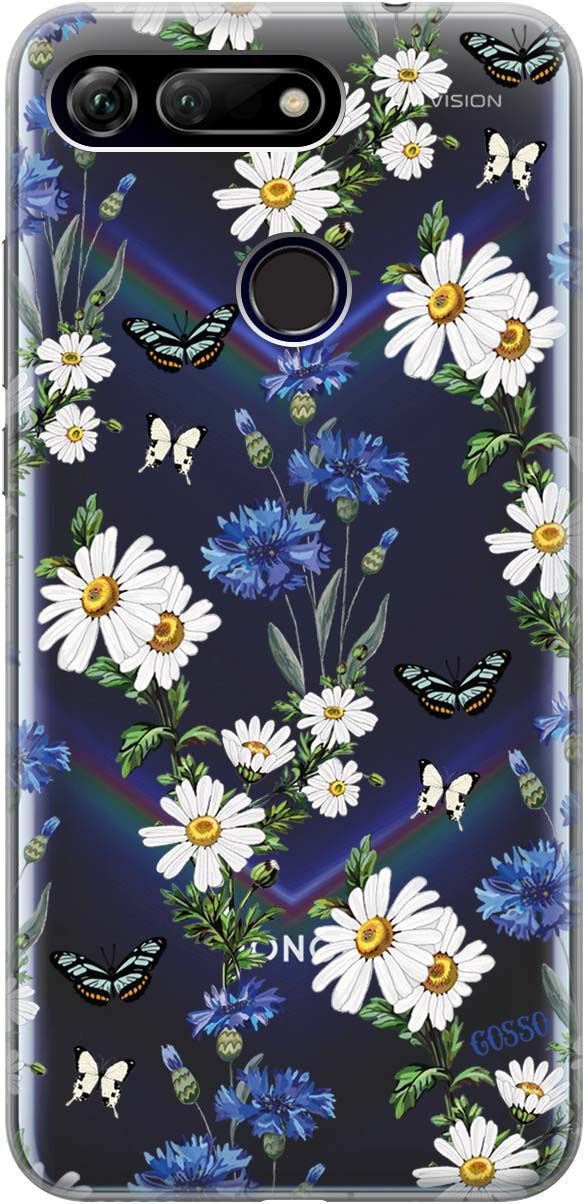 

Чехол на Honor View 20 (V20) с принтом "Hello, Camomiles" прозрачный, Прозрачный;голубой, 667