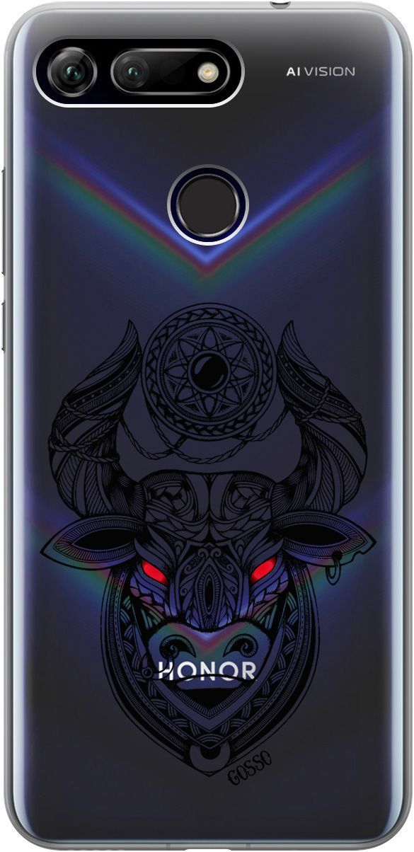 

Силиконовый чехол на Honor View 20 (V20) с принтом "Grand Bull" прозрачный, Прозрачный;красный, 667