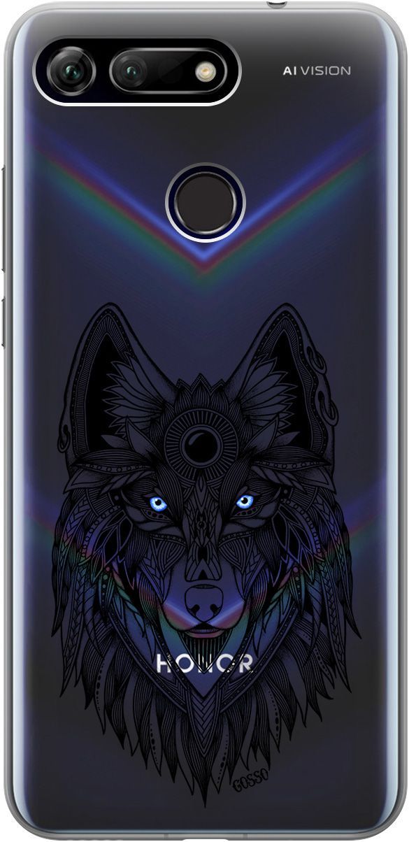

Силиконовый чехол на Honor View 20 (V20) с принтом "Grand Wolf" прозрачный, Прозрачный;голубой, 667