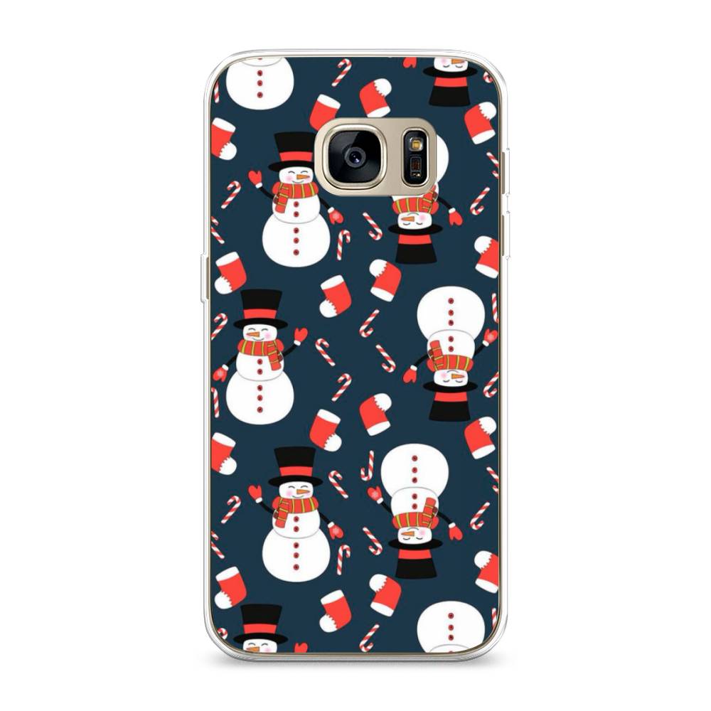 

Чехол на Samsung Galaxy S7 edge "Синие снеговики", Синий;белый;красный, 24650-5