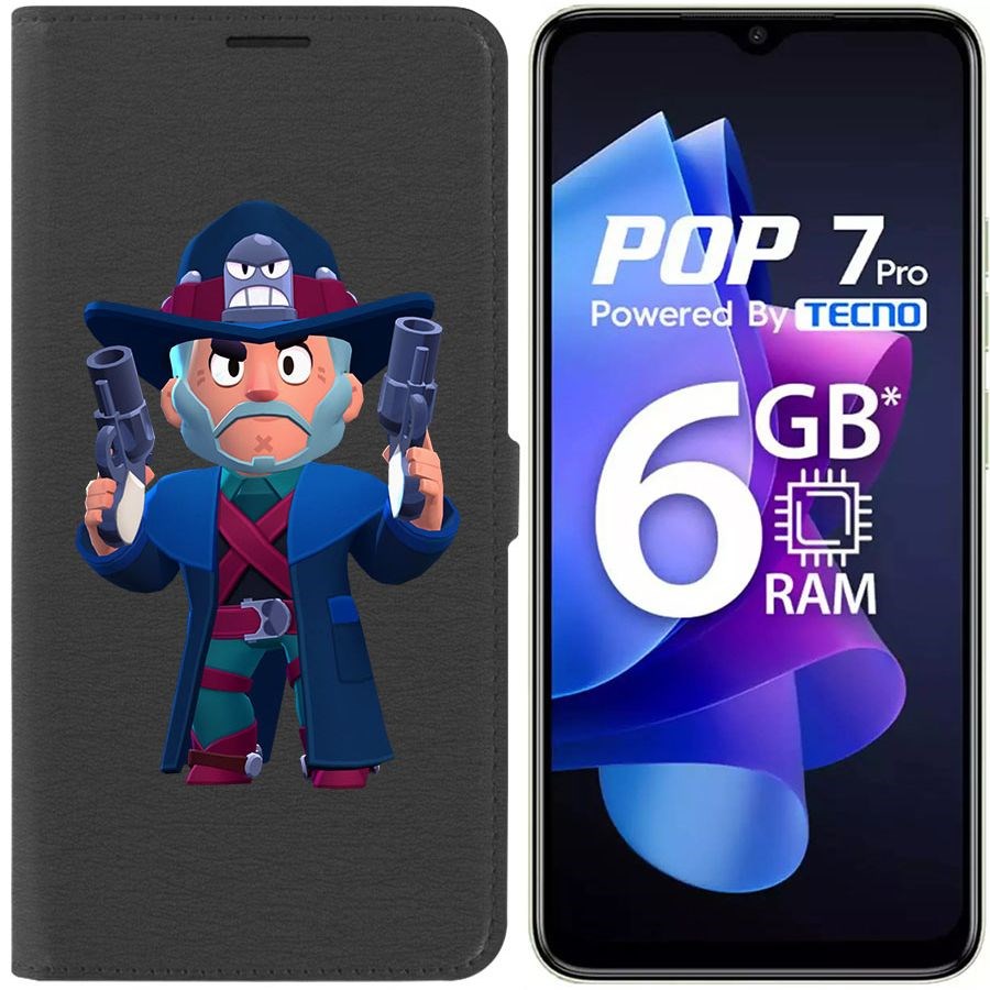

Чехол-книжка Krutoff Eco Book для Tecno Pop 7 Brawl Stars-Стрелок Кольт (черный)