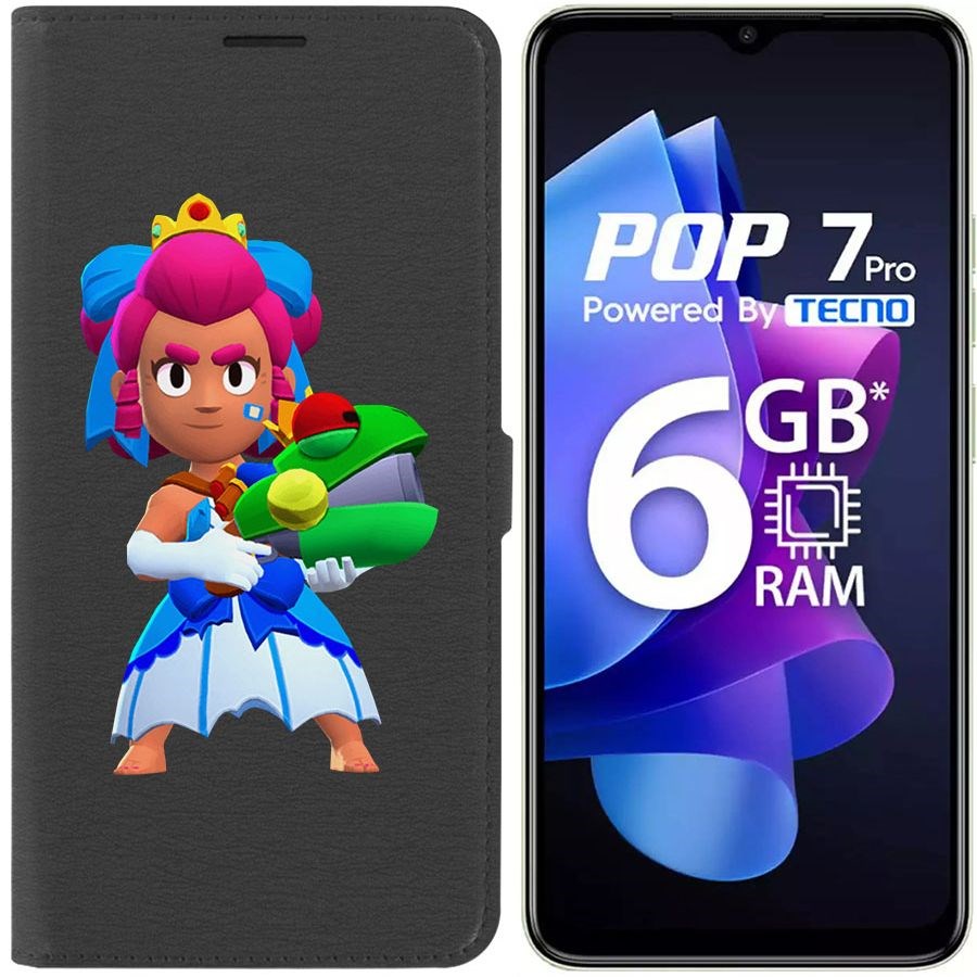 

Чехол-книжка Krutoff Eco Book для Tecno Pop 7 Brawl Stars-Принцесса Шелли (черный)