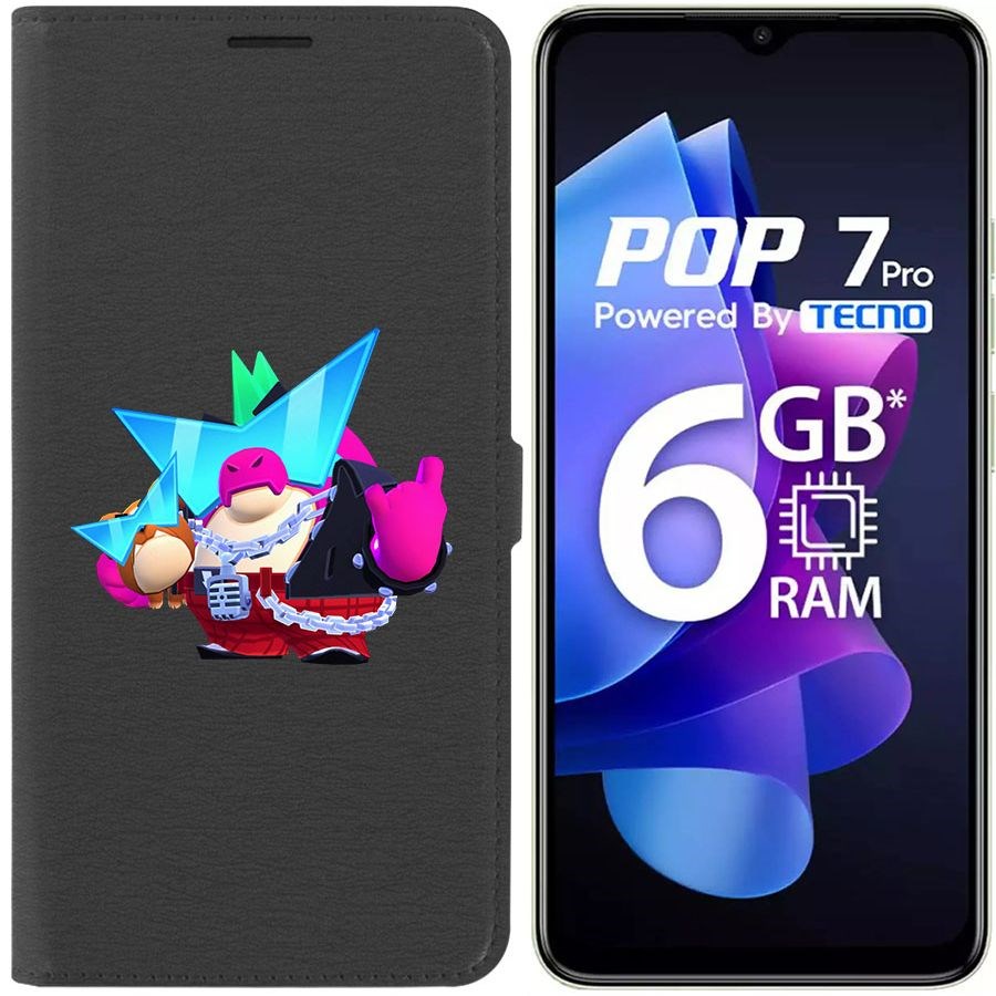 

Чехол-книжка Krutoff Eco Book для Tecno Pop 7 Brawl Stars-Плохиш Базз (черный)