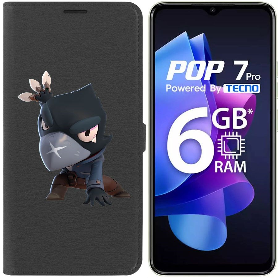 

Чехол-книжка Krutoff Eco Book для Tecno Pop 7 Brawl Stars-Ворон (черный)