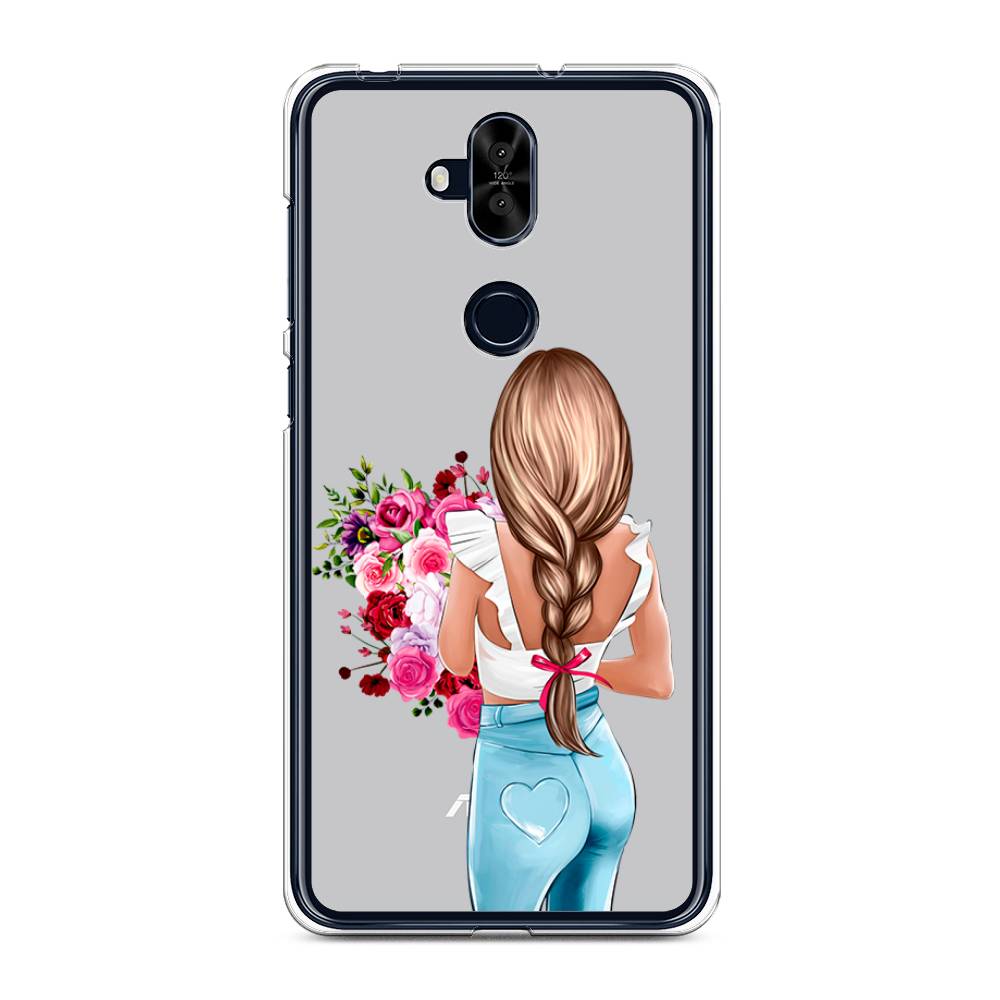 

Чехол для Asus Zenfone 5 Lite (ZC600KL) "Девушка с цветами", Коричневый;розовый;голубой, 43150-6