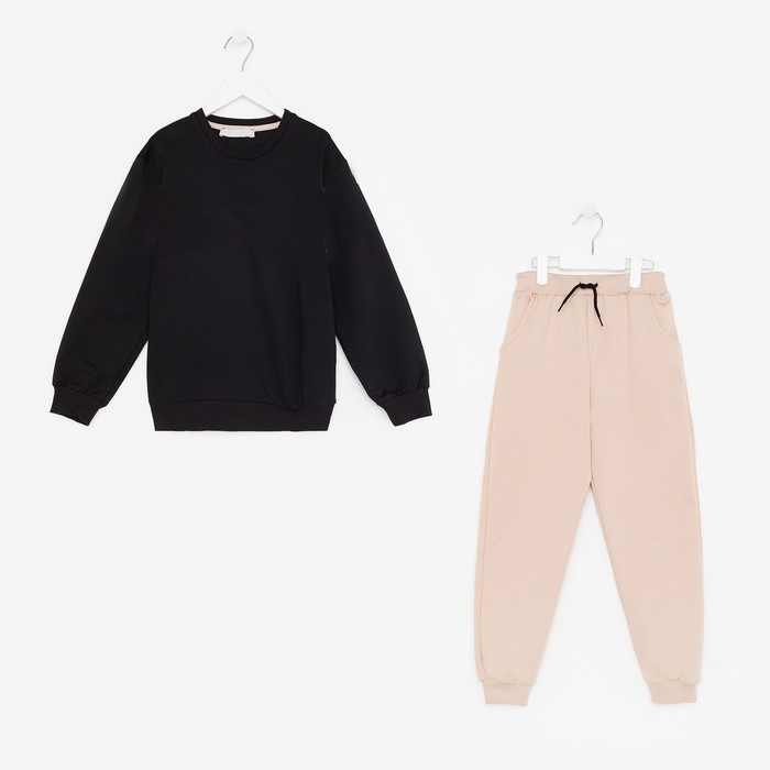 

Комплект детский (свитшот, брюки), цвет чёрный/молочный МИКС, рост 152 см, Бежевый;черный