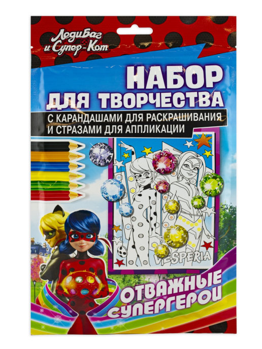 

ND Play. Раскраска с карандашами и стразами для аппликации. Отважные супергерои, Раскраска с карандашами и стразами для аппликации