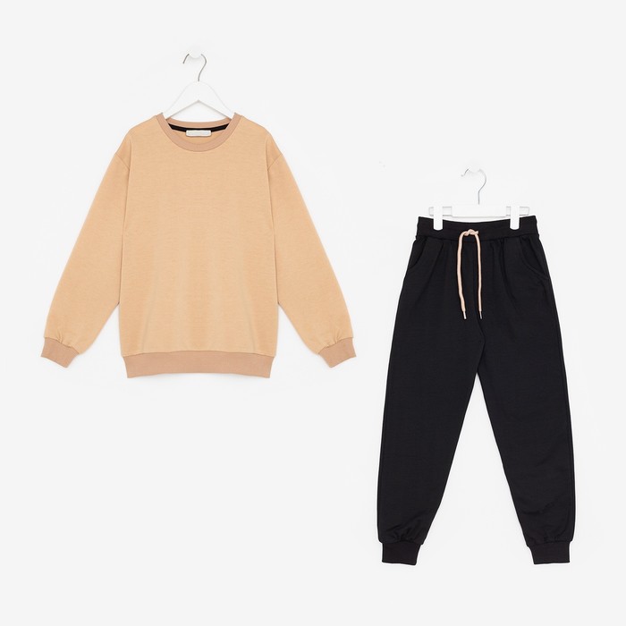 

Комплект детский (свитшот, брюки), цвет бежевый/чёрный МИКС, рост 146 см, Бежевый;черный