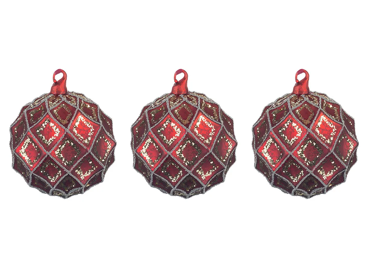 

Елочная игрушка шар KARLSBACH многогранный 9934 3 шт. красная, многогранный