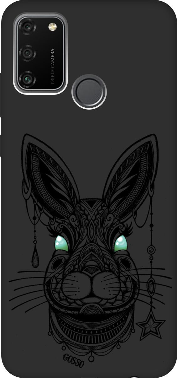 

Матовый чехол на Honor 9A с принтом "Grand Rabbit" черный, Черный;голубой, 230