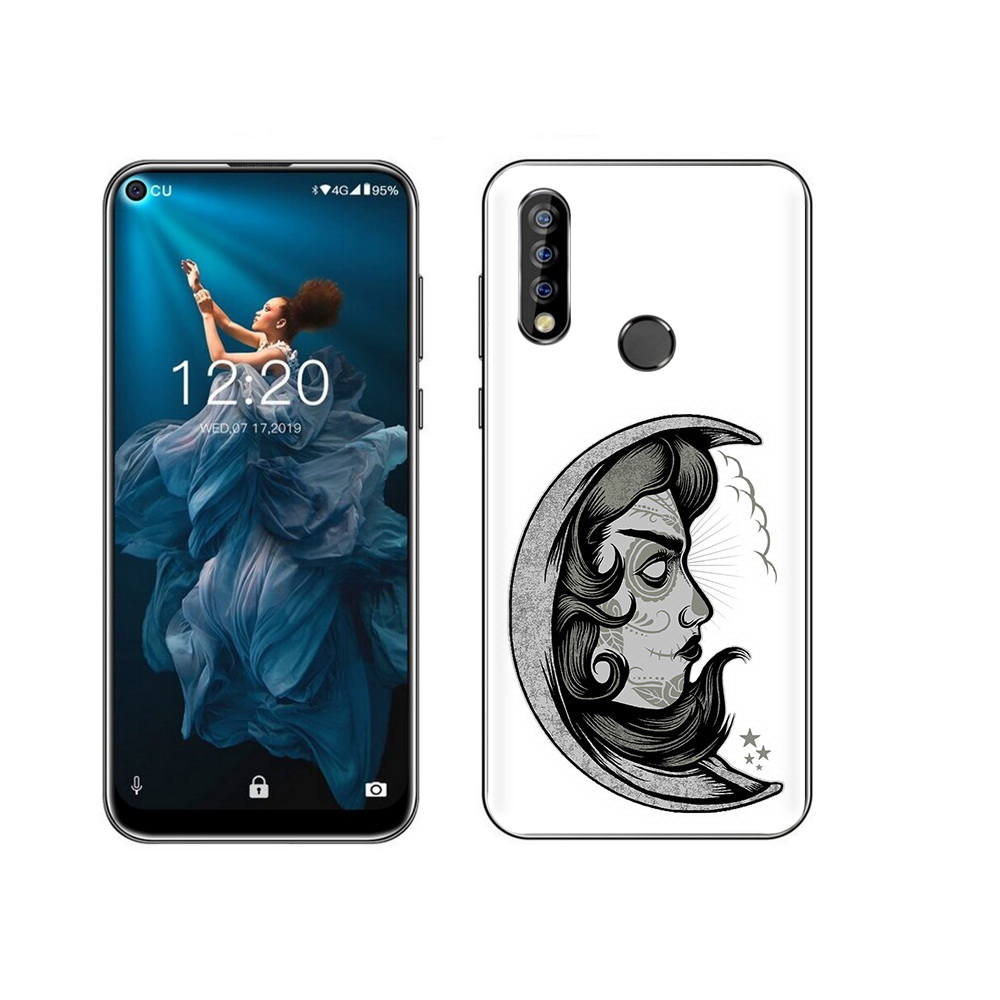 

Чехол MyPads Tocco для Oukitel C17 Pro черно белая луна с лицом, Прозрачный, Tocco