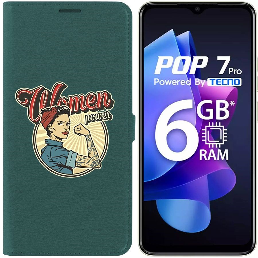 

Чехол-книжка Krutoff Eco Book для Tecno Pop 7 Women Power (зелёный опал)