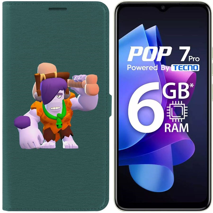 

Чехол-книжка Krutoff Eco Book для Tecno Pop 7 Brawl Stars-Пещерный Фрэнк (зелёный опал)