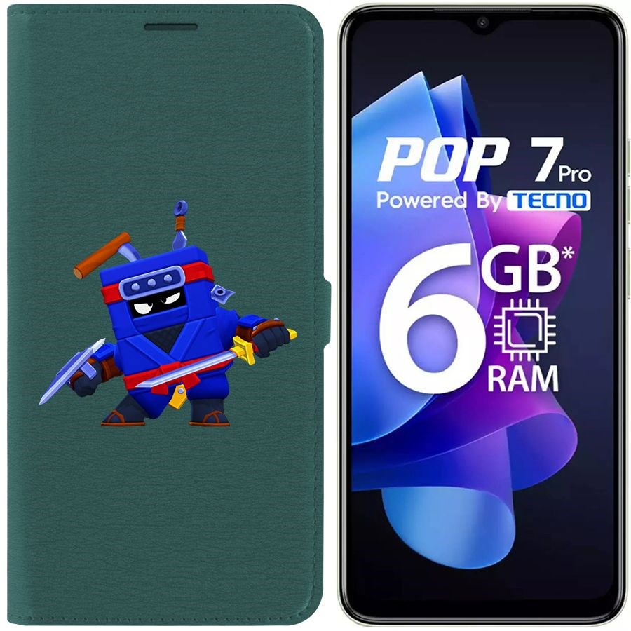 

Чехол-книжка Krutoff Eco Book для Tecno Pop 7 Brawl Stars-Ниндзя Эш (зелёный опал)