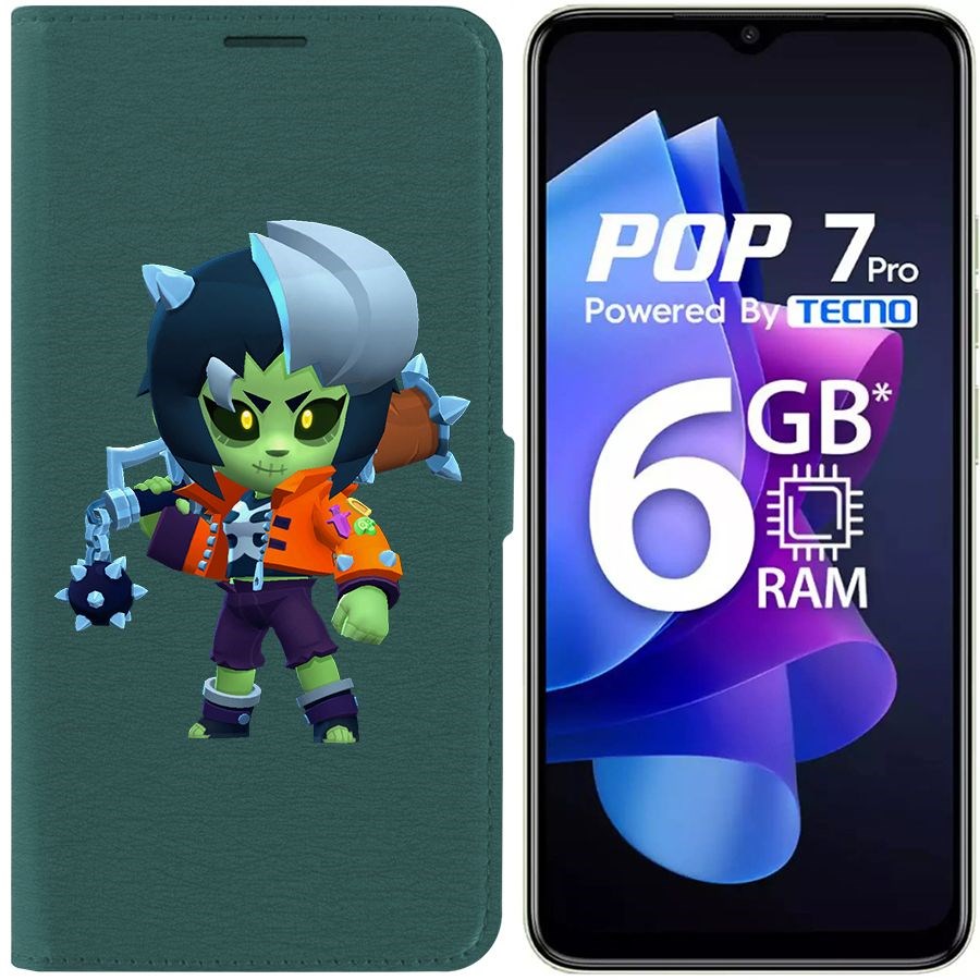 

Чехол-книжка Krutoff Eco Book для Tecno Pop 7 Brawl Stars-ЗомБиби (зелёный опал)