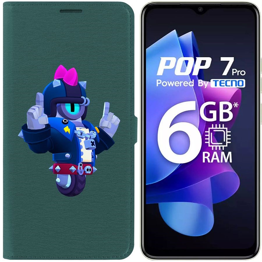 

Чехол-книжка Krutoff Eco Book для Tecno Pop 7 Brawl Stars-Дикий Сту (зелёный опал)