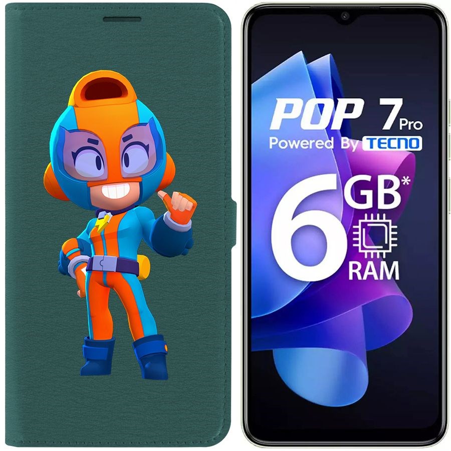 

Чехол-книжка Krutoff Eco Book для Tecno Pop 7 Brawl Stars-GT Макс (зелёный опал)
