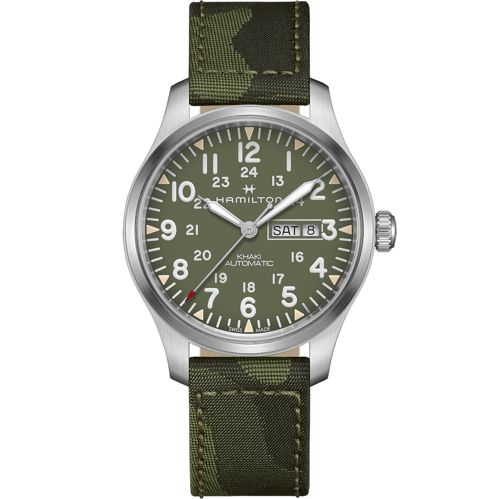 

Наручные часы мужские Hamilton KHAKI FIELD DAY DATE AUTO зеленые/хаки, KHAKI FIELD DAY DATE AUTO