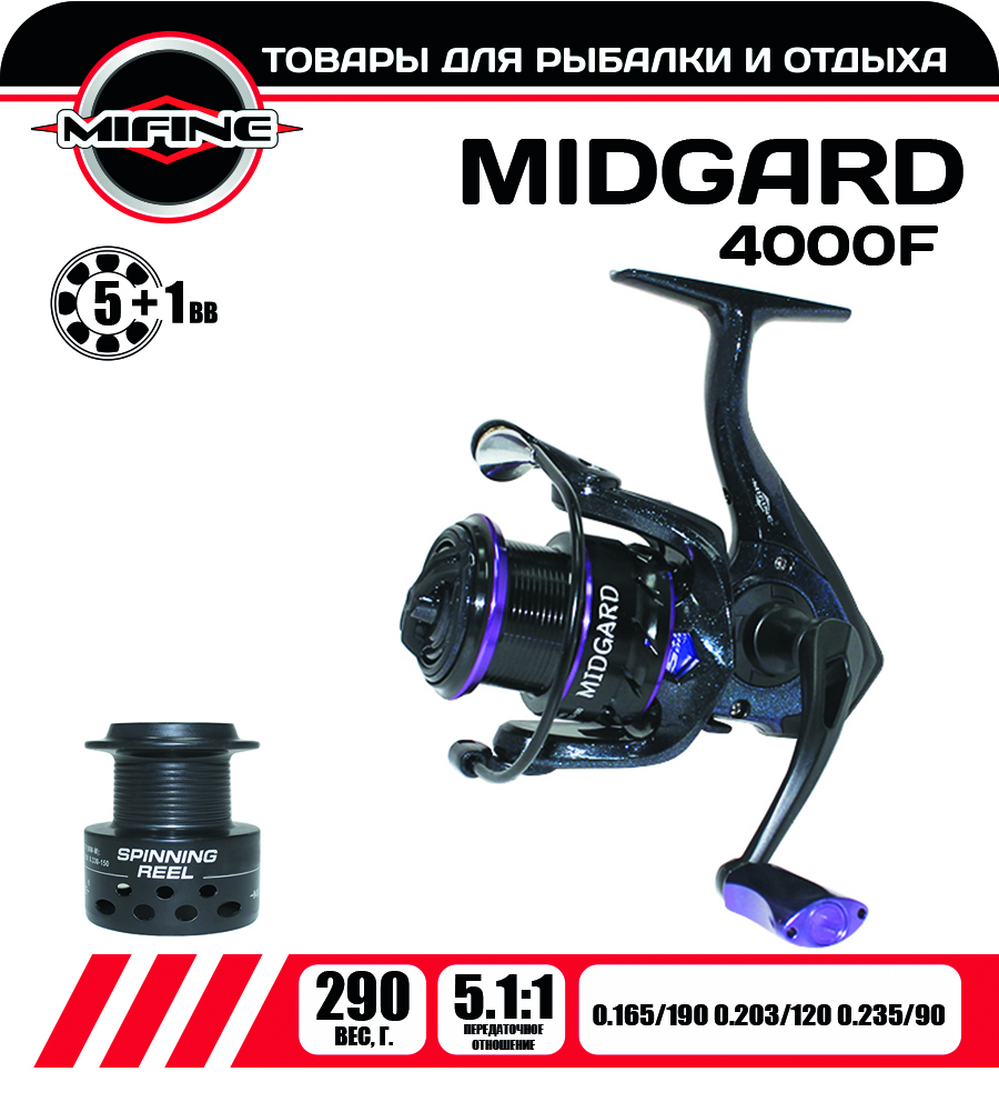 

Катушка рыболовная MIFINE MIDGARD 4000F, 5+1 подшипник , для спиннинга, для фидера, Синий, COLOR SPIN