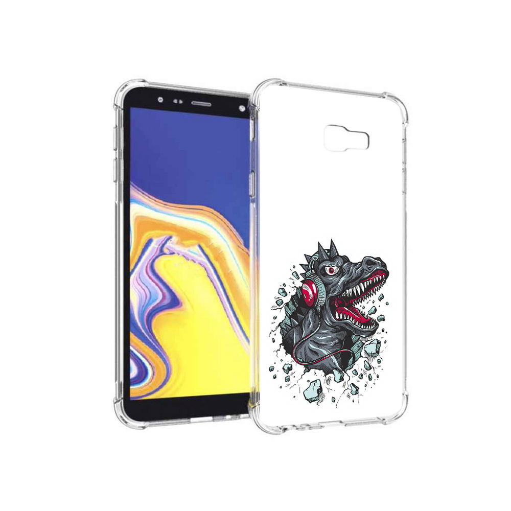 

Чехол MyPads Tocco для Samsung Galaxy J4+ (2018) Нарисованный динозавр в наушниках, Прозрачный, Tocco