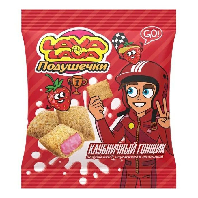 Подушечки Lava Lava хрустящие с клубничной начинкой 35 г