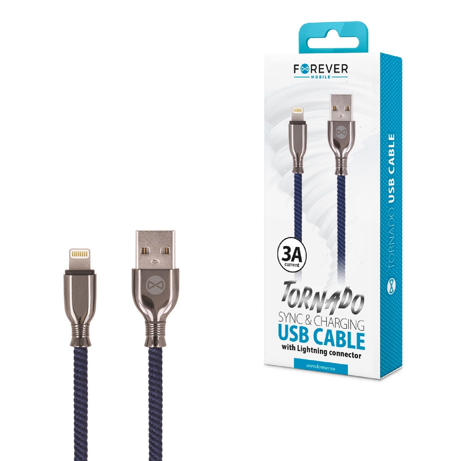 фото Кабель usb для iphone - lightning 1,0 м 3a navy blue - forever tornado