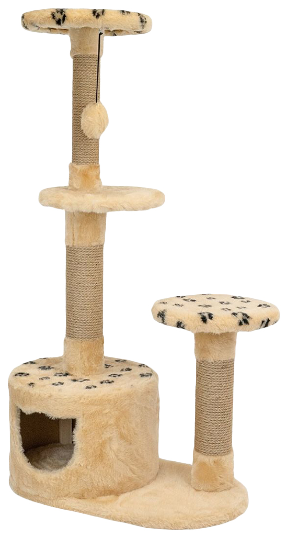 Домик-когтеточка для кошек Дарэлл Пума круглый, 3х уровневый, 65х36х107 см, бежевый