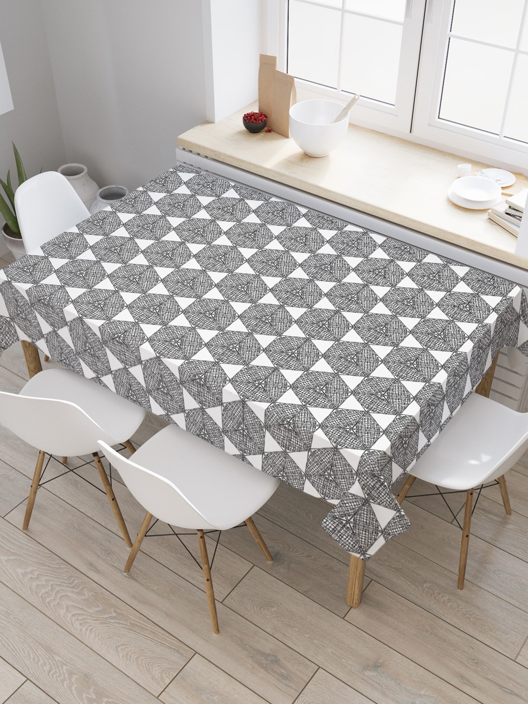 

Скатерть прямоугольная JoyArty "Текстильная мозаика" из сатена, 180x145 см, Серый, Текстильная мозаика