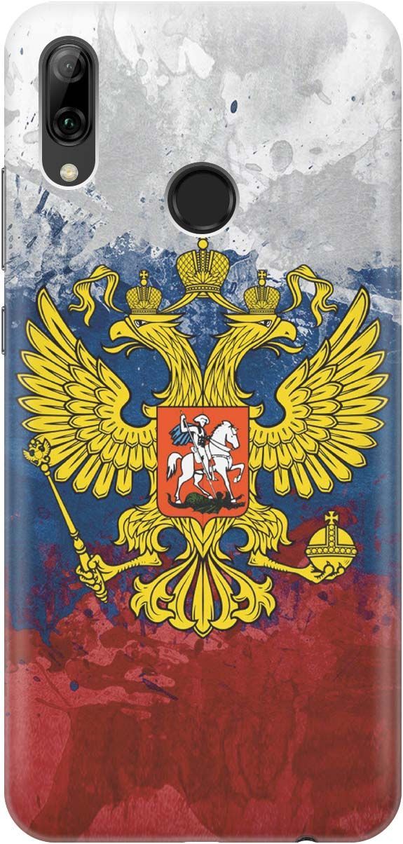 

Чехол на Honor 10 Lite/Huawei P Smart (2019) "Герб и Флаг РФ", Голубой;желтый, 344