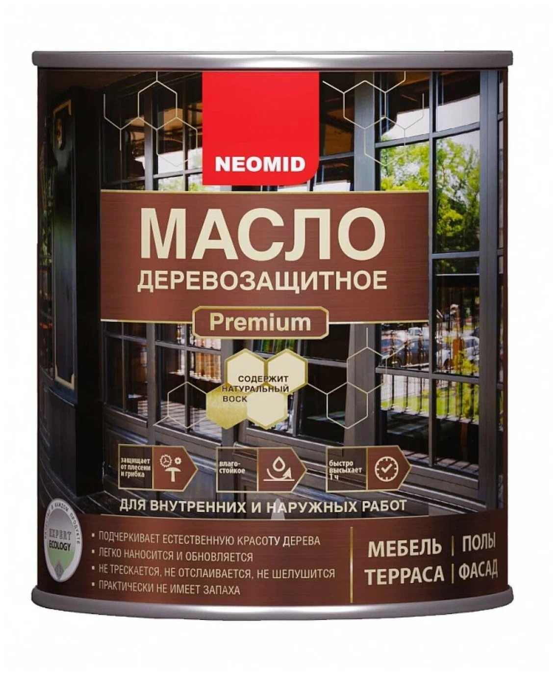 фото Масло neomid premium деревозащитное, с натуральным воском, орех, 750 мл