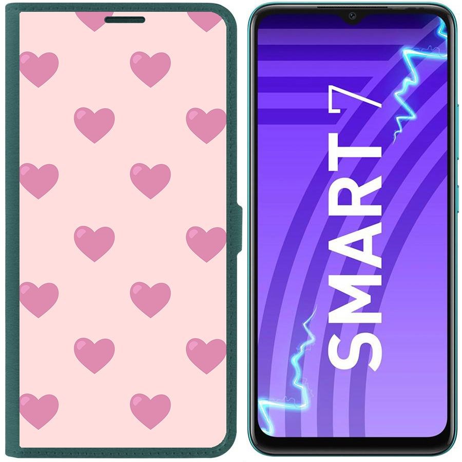 

Чехол-книжка Krutoff Eco Book для Infinix Smart 7 Пурпурные сердца (зелёный опал)
