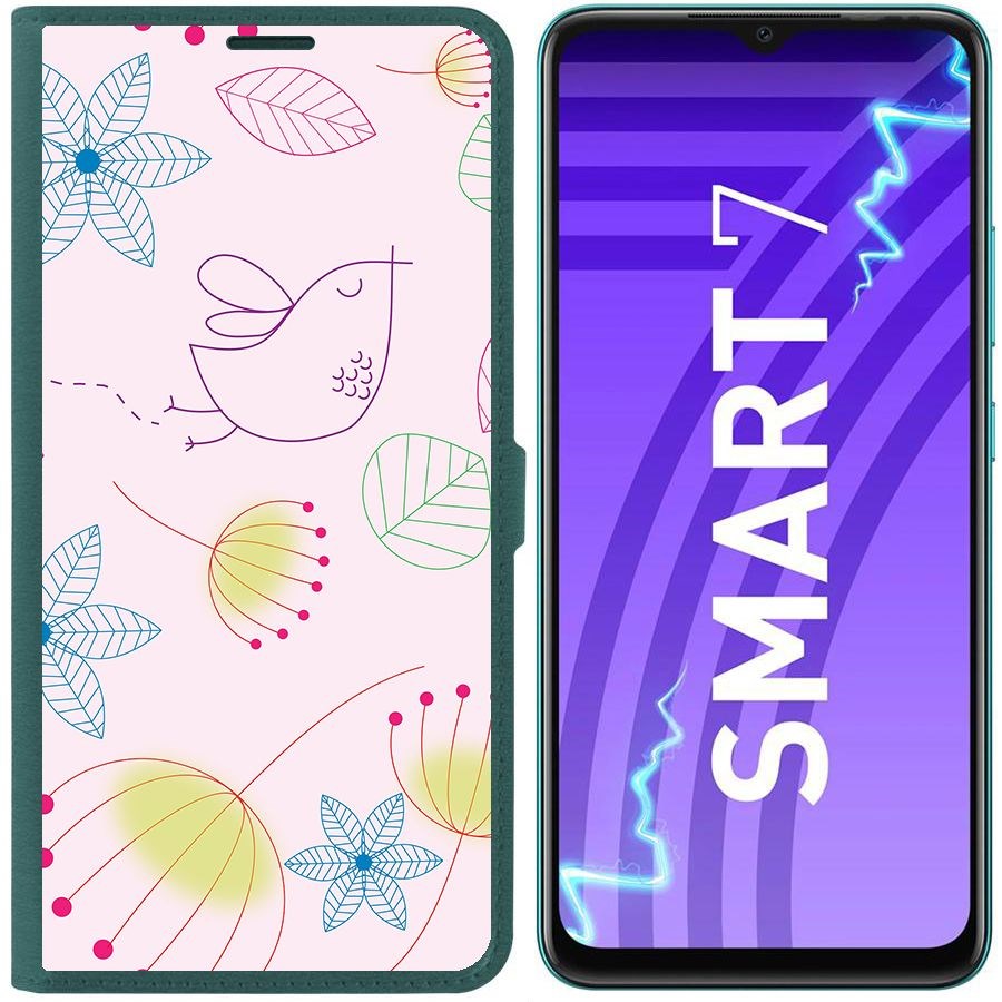 

Чехол-книжка Krutoff Eco Book для Infinix Smart 7 Цветочный паттерн 5 (зелёный опал)