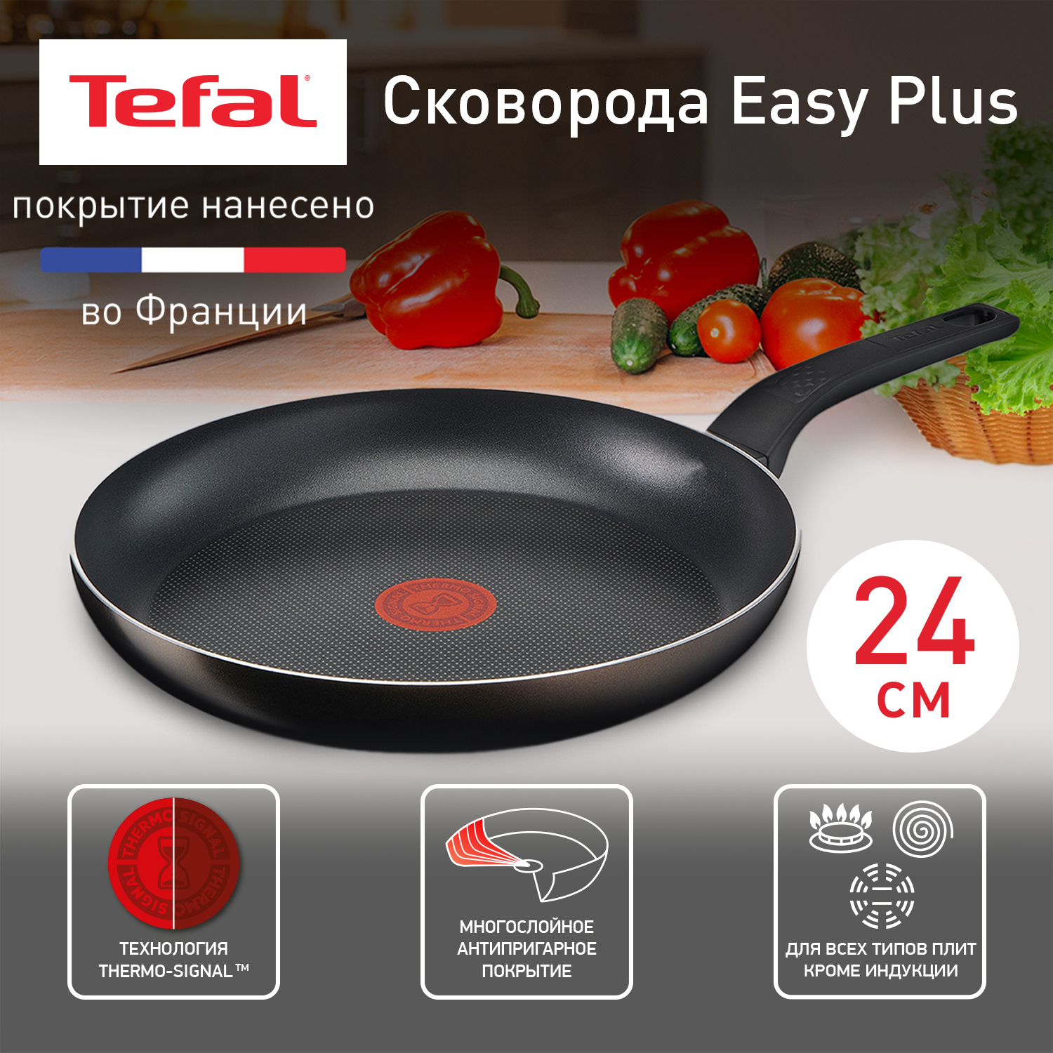 Сковорода универсальная Tefal Easy Plus 24 см черный 04206124