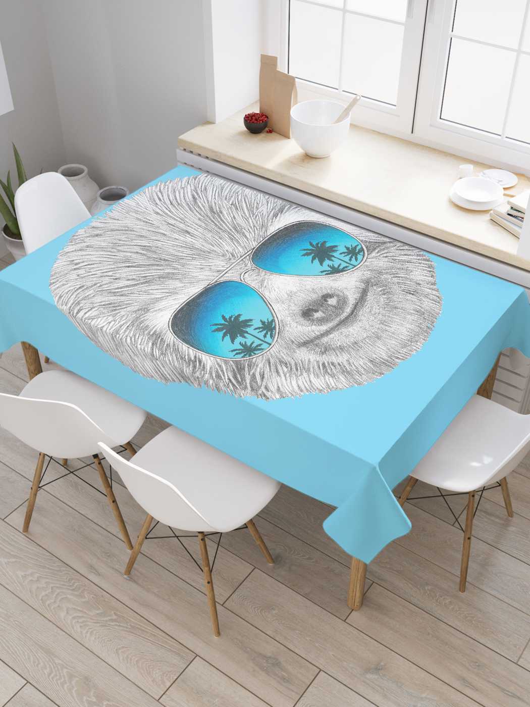 

Скатерть прямоугольная JoyArty "Крутой ленивец" из оксфорда, 180x145 см, Голубой, Крутой ленивец