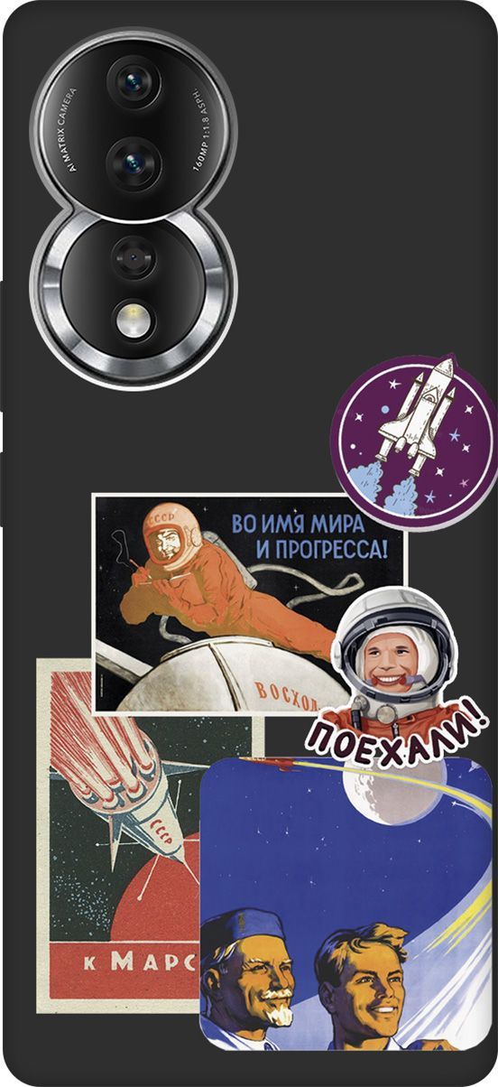 

Чехол на Honor 80 с 3D принтом "Yuri Gagarin Stickers" черный, Черный;белый, 159064