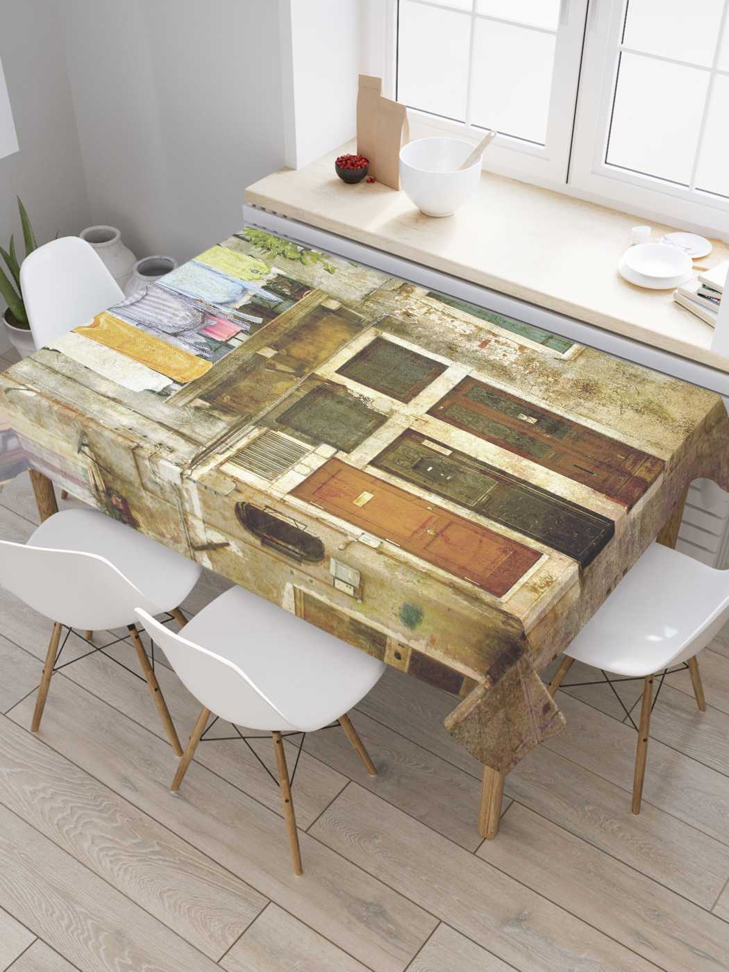 

Скатерть прямоугольная JoyArty "Окна старого дома" из оксфорда, 180x145 см, Серый, Окна старого дома