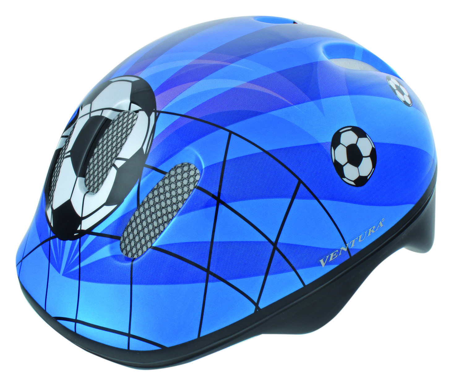 Шлем велосипедный детский/подростковый с сеточкой 6отв. 52-56см SOCCER/сине-бело-черный  M