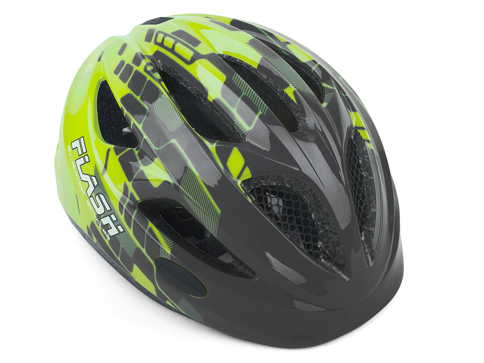 

Шлем велосипедный Flash X8 Grey/Yell-Neon matt INMOLD детский/подростковый СВЕТОД. ФОНАРИК