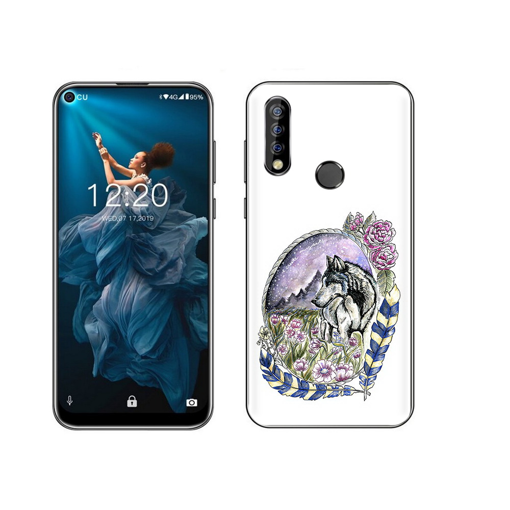 

Чехол MyPads Tocco для Oukitel C17 Pro нарисованный волк в цветах с перьями, Прозрачный, Tocco