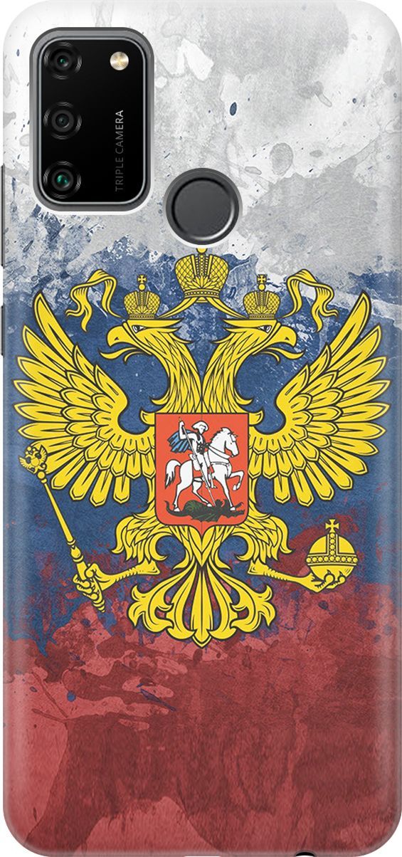

Силиконовый чехол на Honor 9A с принтом "Герб и Флаг РФ", Голубой;желтый, 175