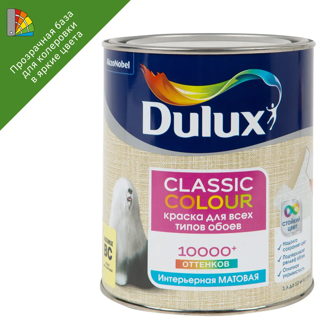 фото Краска для колеровки для обоев dulux classic colour прозрачная база bc 0.9 л