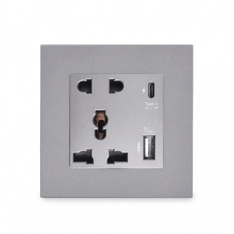 фото Розетка yousmart wall socket 5 pins usb-a type-c grey y1-f01