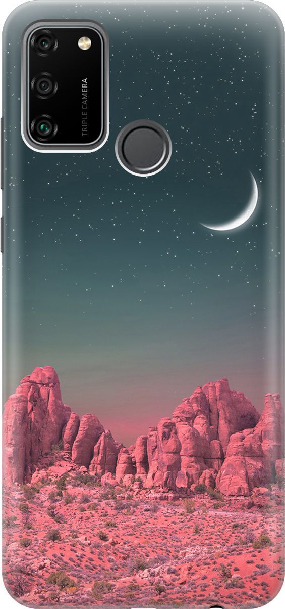 

Силиконовый чехол на Honor 9A с принтом "Месяц над розовыми горами", Розовый;черный, 278
